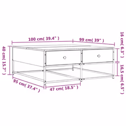 vidaXL Coffee Table Living Room Tea Side Table Sofa Table Engineered Wood - smoked oak, 100 x 99 x 40 cm - Additional view 10