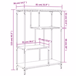 vidaXL Bookshelf Office Storage Cabinet Book Shelf Engineered Wood and Steel - grey sonoma, 81 x 36 x 115 cm - Additional view 8