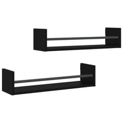 vidaXL Wall Shelves with Bars Floating Shelf Rack Wall Mounted Shelf 2 pcs - black, 60 x 16 x 14 cm