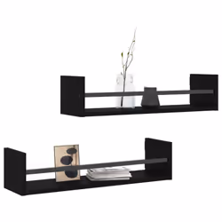 vidaXL Wall Shelves with Bars Floating Shelf Rack Wall Mounted Shelf 2 pcs - black, 60 x 16 x 14 cm
