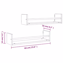 vidaXL Wall Shelves with Bars Floating Shelf Rack Wall Mounted Shelf 2 pcs - black, 60 x 16 x 14 cm