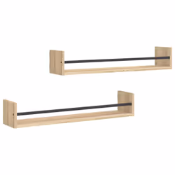 vidaXL Wall Shelves with Bars Floating Shelf Rack Wall Mounted Shelf 2 pcs - sonoma oak, 80 x 16 x 14 cm