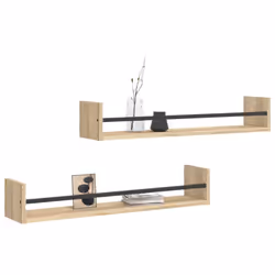 vidaXL Wall Shelves with Bars Floating Shelf Rack Wall Mounted Shelf 2 pcs - sonoma oak, 80 x 16 x 14 cm