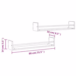 vidaXL Wall Shelves with Bars Floating Shelf Rack Wall Mounted Shelf 2 pcs - sonoma oak, 80 x 16 x 14 cm