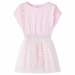 Kids' Dress with Ruffles Sleeveless Girl's Dress Shiny Heart Print Light Pink - 92