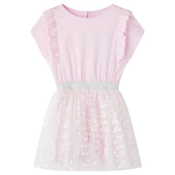 Kids' Dress with Ruffles Sleeveless Girl's Dress Shiny Heart Print Light Pink - 92