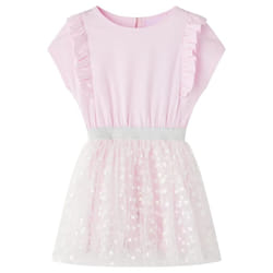Kids' Dress with Ruffles Sleeveless Girl's Dress Shiny Heart Print Light Pink - 128