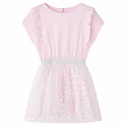 Kids' Dress with Ruffles Sleeveless Girl's Dress Shiny Heart Print Light Pink - 140