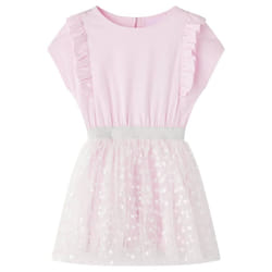 Kids' Dress with Ruffles Sleeveless Girl's Dress Shiny Heart Print Light Pink - 140