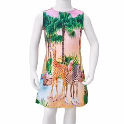 Kids' Dress Sleeveless Girl's Dress Tropical Scenery and Animal Print Coral - 92