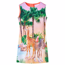 Kids' Dress Sleeveless Girl's Dress Tropical Scenery and Animal Print Coral - 116