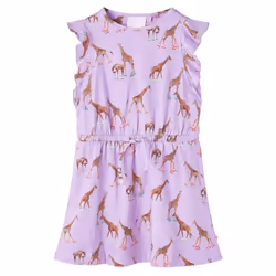Kids' Dress with Ruffle Sleeves and Drawstring Girl's Dress Giraffe Print Lila - 92