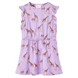 Kids' Dress with Ruffle Sleeves and Drawstring Girl's Dress Giraffe Print Lila - 92