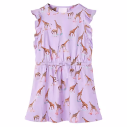 Kids' Dress with Ruffle Sleeves and Drawstring Girl's Dress Giraffe Print Lila - 104