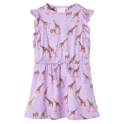 Kids' Dress with Ruffle Sleeves and Drawstring Girl's Dress Giraffe Print Lila - 104