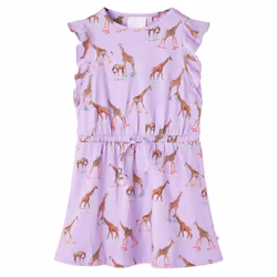 Kids' Dress with Ruffle Sleeves and Drawstring Girl's Dress Giraffe Print Lila - 140