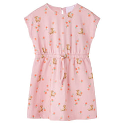 Kids' Dress with Drawstring Girl's Dress Puppy and Fruit Print Light Orange - 104