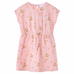 Kids' Dress with Drawstring Girl's Dress Puppy and Fruit Print Light Orange - 128