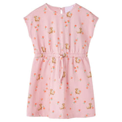 Kids' Dress with Drawstring Girl's Dress Puppy and Fruit Print Light Orange - 128