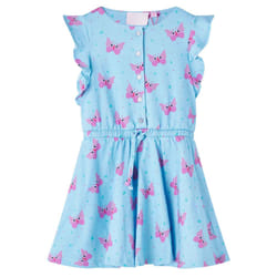 Kids' Dress with Buttons Sleeveless School Girl's Dress Butterfly Print Blue - 92