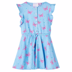 Kids' Dress with Buttons Sleeveless School Girl's Dress Butterfly Print Blue - 104