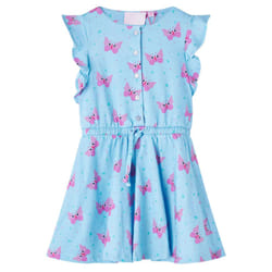 Kids' Dress with Buttons Sleeveless School Girl's Dress Butterfly Print Blue - 128