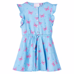 Kids' Dress with Buttons Sleeveless School Girl's Dress Butterfly Print Blue - 140
