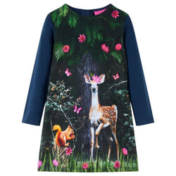 Kids' Dress with Long Sleeves School Toddler Girls' Dress Deer Print Navy - 92