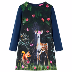 Kids' Dress with Long Sleeves School Toddler Girls' Dress Deer Print Navy - 128