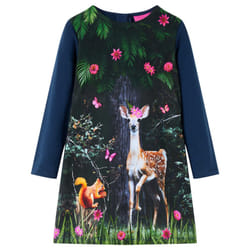 Kids' Dress with Long Sleeves School Toddler Girls' Dress Deer Print Navy - 128