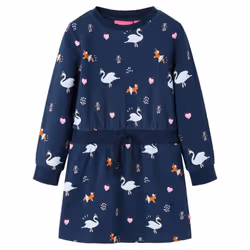Kids' Dress with Long Sleeves School Toddler Girls' Dress Swan Print Navy - 92