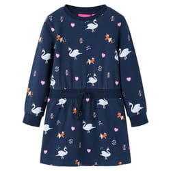 Kids' Dress with Long Sleeves School Toddler Girls' Dress Swan Print Navy - 92