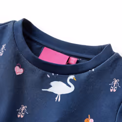 Kids' Dress with Long Sleeves School Toddler Girls' Dress Swan Print Navy - 92