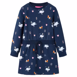 Kids' Dress with Long Sleeves School Toddler Girls' Dress Swan Print Navy - 128