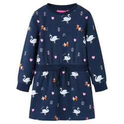 Kids' Dress with Long Sleeves School Toddler Girls' Dress Swan Print Navy - 128