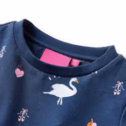 Kids' Dress with Long Sleeves School Toddler Girls' Dress Swan Print Navy - 128