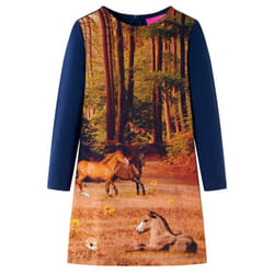 Kids' Dress with Long Sleeves Toddler Children Kids Girl's Dress Horses Print - navy, 140