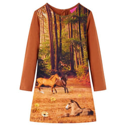 Kids' Dress with Long Sleeves Toddler Children Kids Girl's Dress Horses Print - cognac, 116