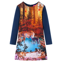 Kids' Dress with Long Sleeves Toddler Children Kids Girl's Dress Deer Print - navy, 92