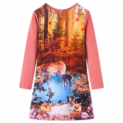 Kids' Dress with Long Sleeves Toddler Children Kids Girl's Dress Deer Print - pink, 128