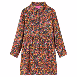 Kids' Dress with Long Sleeves School Girls Dress Flowers Print Multicolour - 116