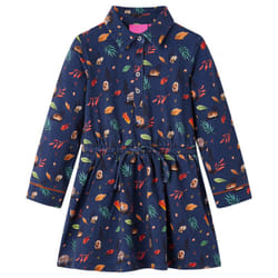 Kids' Dress with Long Sleeves School Short Girls' Dress Leaves Print Navy - 92