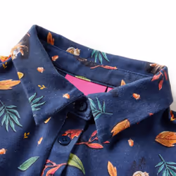 Kids' Dress with Long Sleeves School Short Girls' Dress Leaves Print Navy - 92