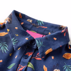 Kids' Dress with Long Sleeves School Short Girls' Dress Leaves Print Navy - 104