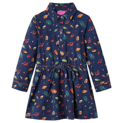 Kids' Dress with Long Sleeves School Short Girls' Dress Leaves Print Navy - 128