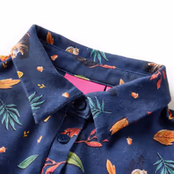 Kids' Dress with Long Sleeves School Short Girls' Dress Leaves Print Navy - 128
