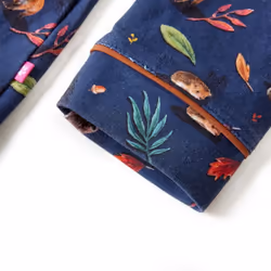 Kids' Dress with Long Sleeves School Short Girls' Dress Leaves Print Navy - 128