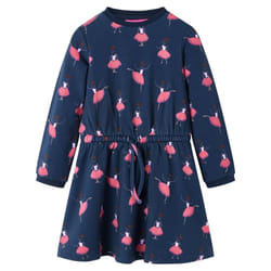 Kids' Dress Long Sleeve Children Girl's Dresses Ballerina Print Navy Blue - 104