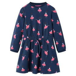 Kids' Dress Long Sleeve Children Girl's Dresses Ballerina Print Navy Blue - 116