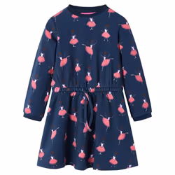 Kids' Dress Long Sleeve Children Girl's Dresses Ballerina Print Navy Blue - 140